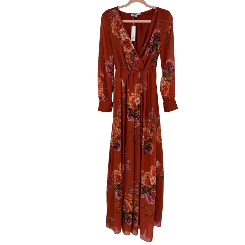 Baltic Born Lydia Rust Floral Maxi Dress Small NWT Long Sleeve Wedding Guest